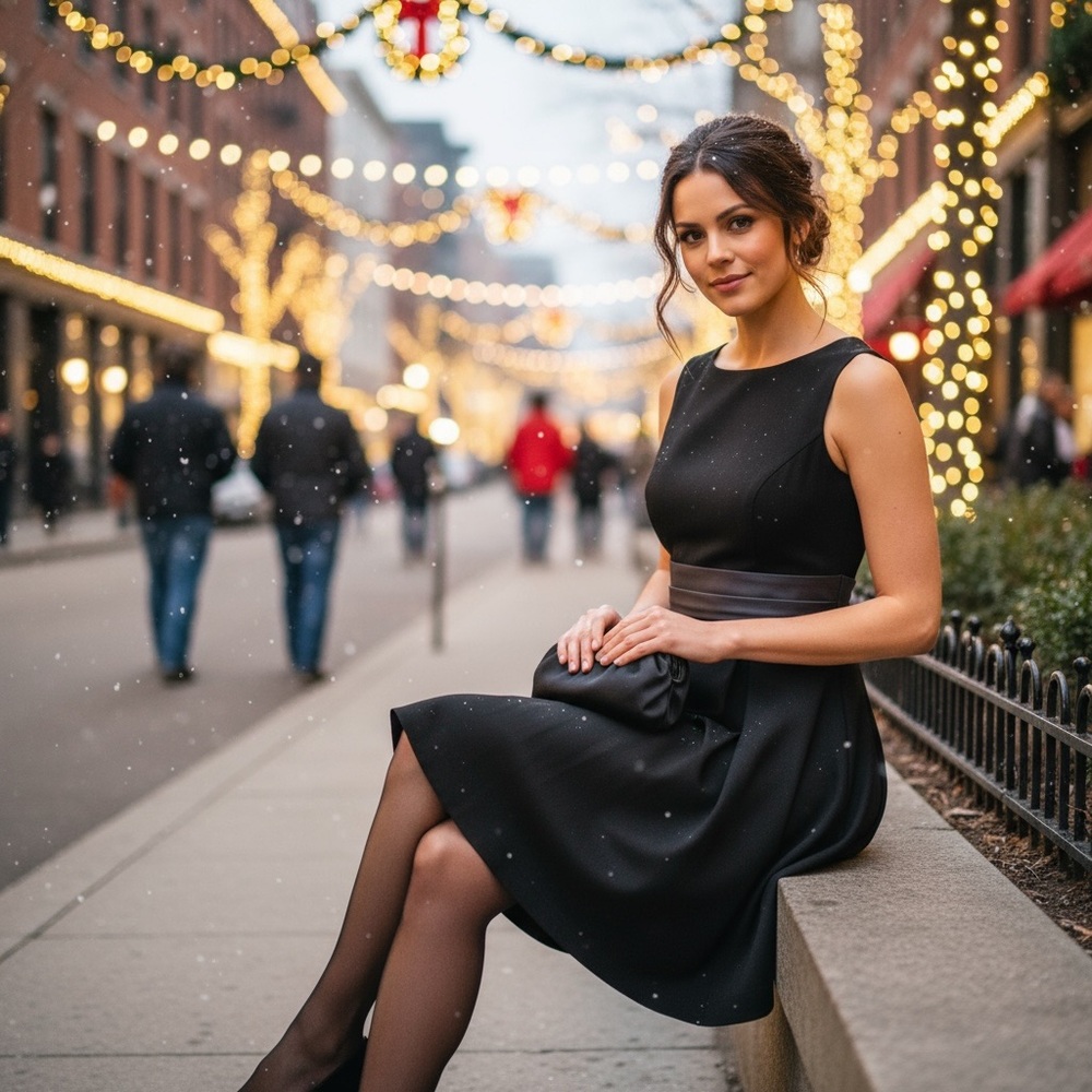 Max & Cloe Black Empire Waist Fit & Flare Cocktail Dress 6 Satin-Finish Waist